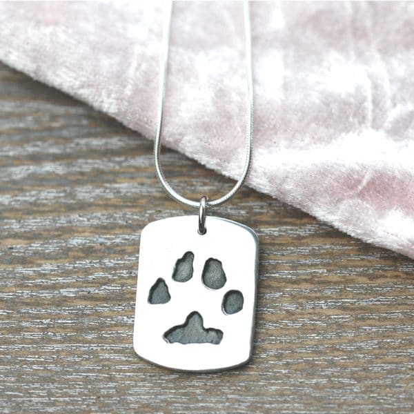 Large silver dog tag with your pet's unique paw prints and names