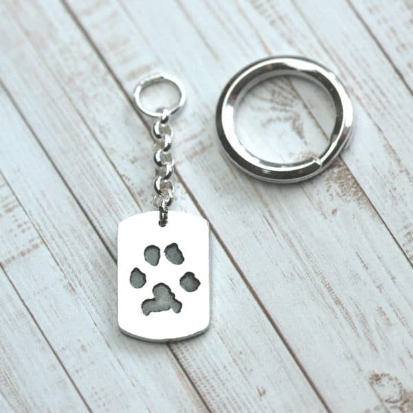 Large sterling silver keyring with your pets uniique paw prints