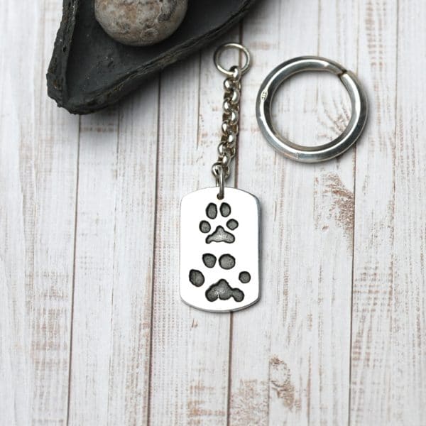 Large sterling silver keyring with your pets uniique paw prints