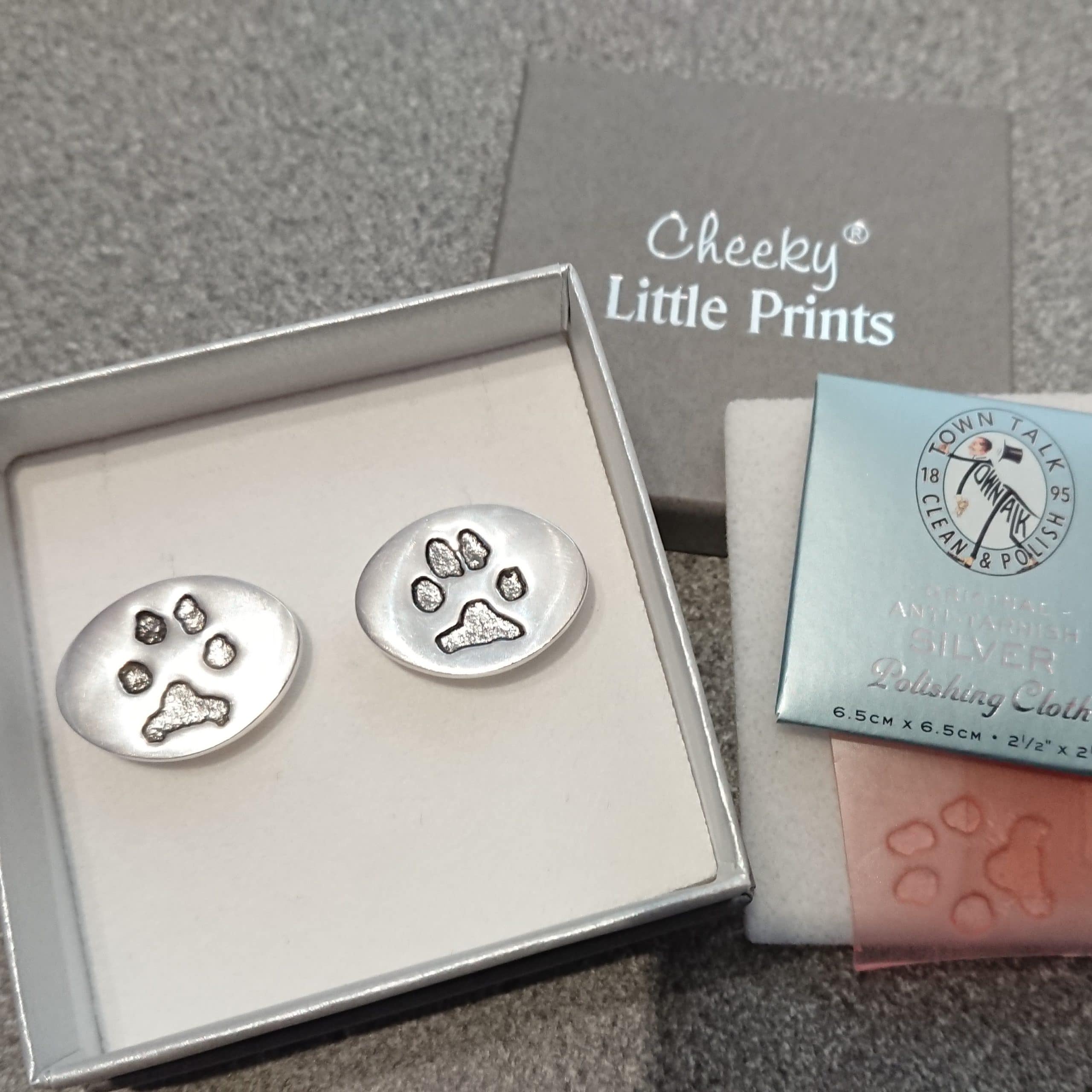 Oval sterling silver paw print cufflinks