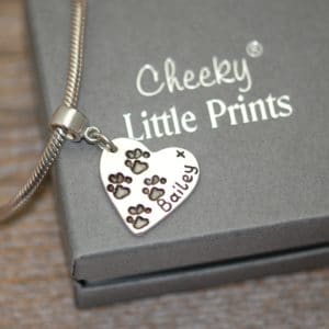 Regular silver heart paw print charm with charm carrier