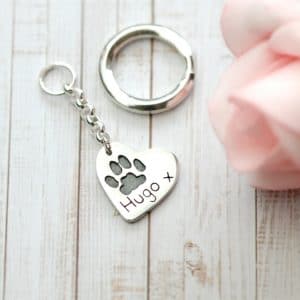 Sterling silver heart keyring with your pet's paw print and name