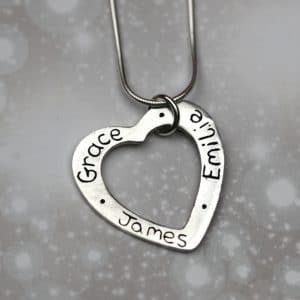 Sterling silver heart charm personalised with names