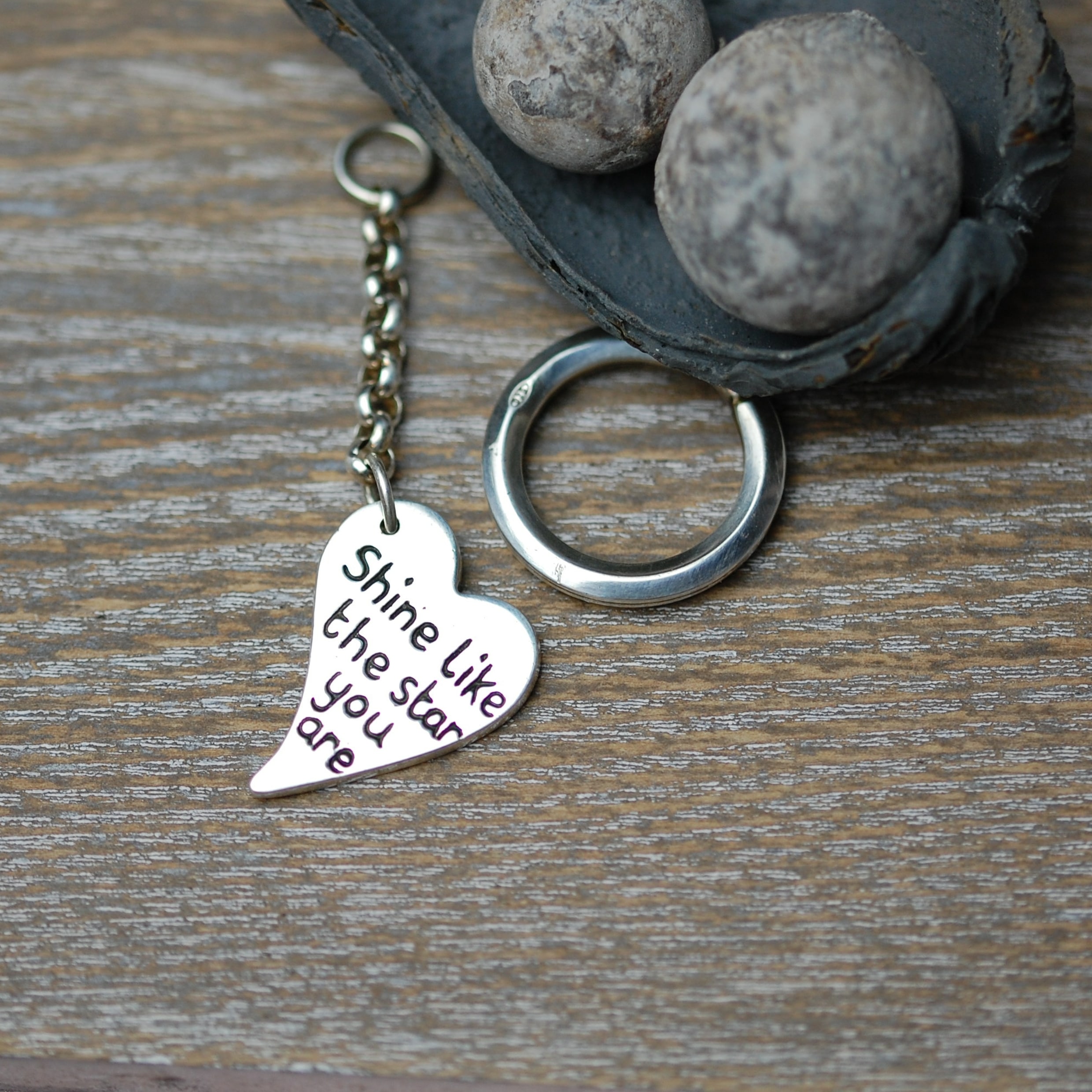 Sterling silver curved heart personalised message keyring