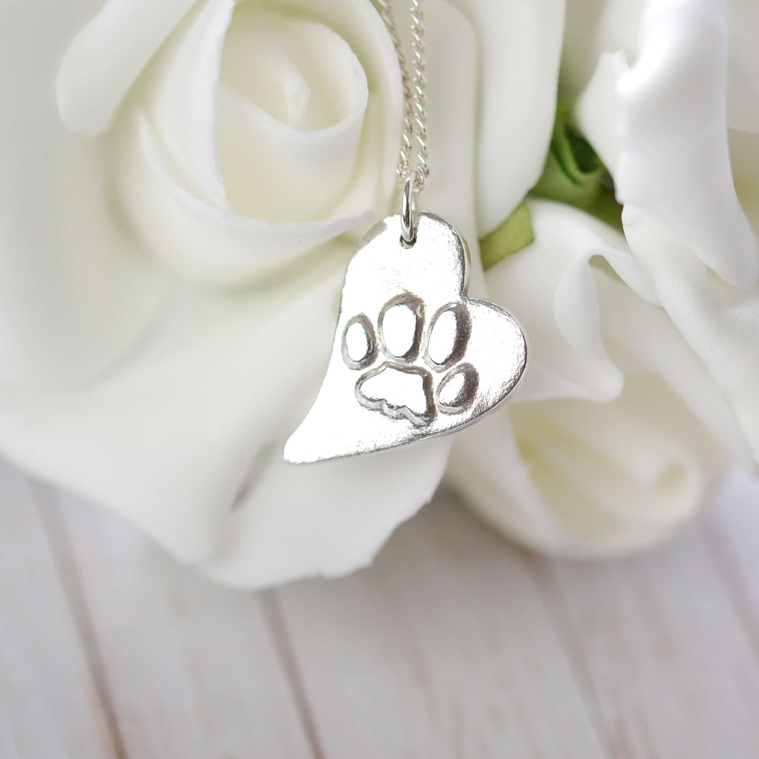 Regular silver raised paw print charm and snake chain