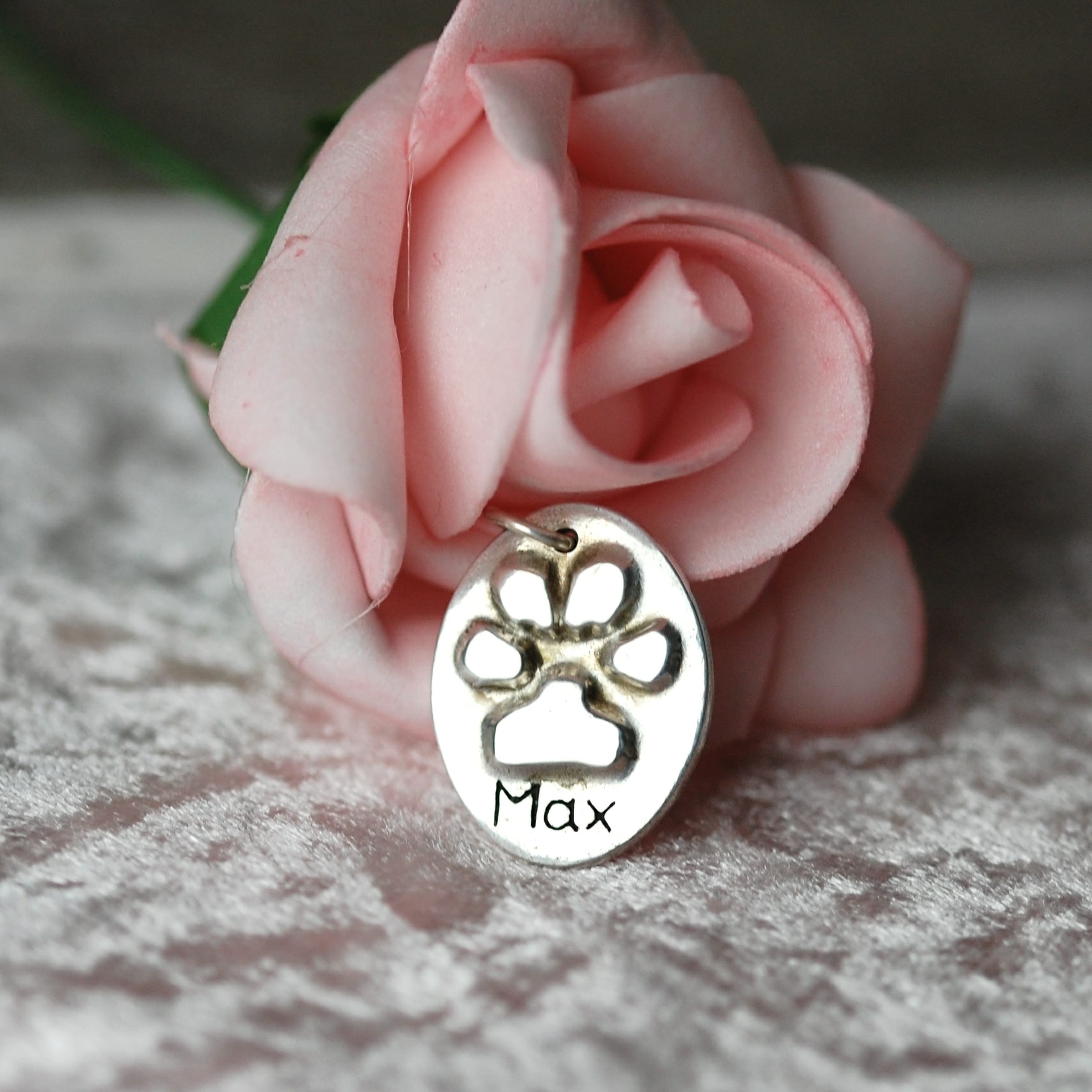 Sterling silver oval charm with your pet's unique paw print