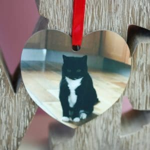 Personalised heart decoration with your pet's unique paw print and photo