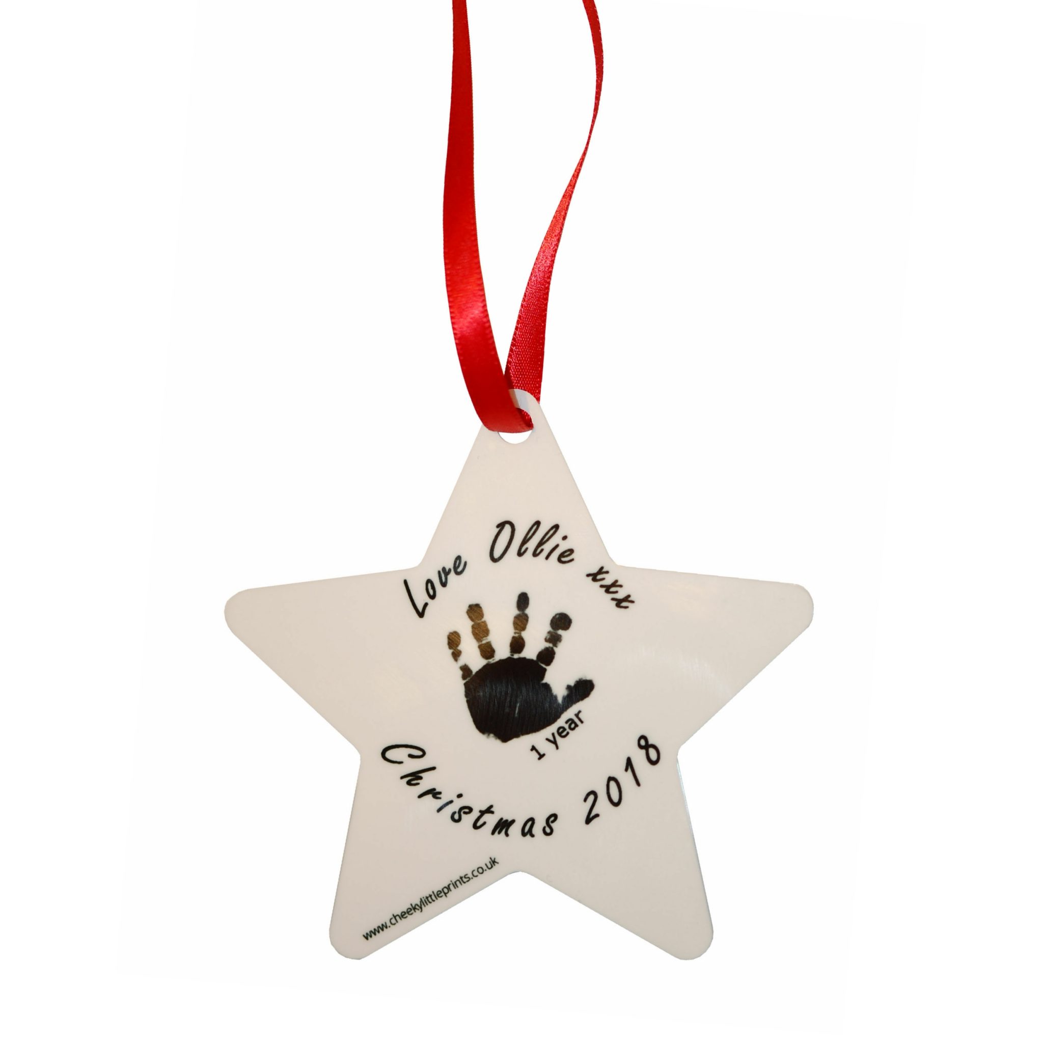 Personalised Christmas decoration wiht photo, handprint and special message
