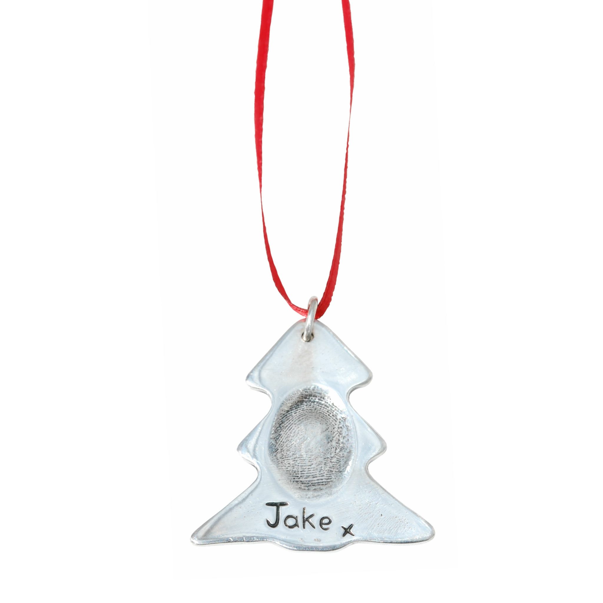 Silver Christmas tree decoration with your loved one's fingerprint