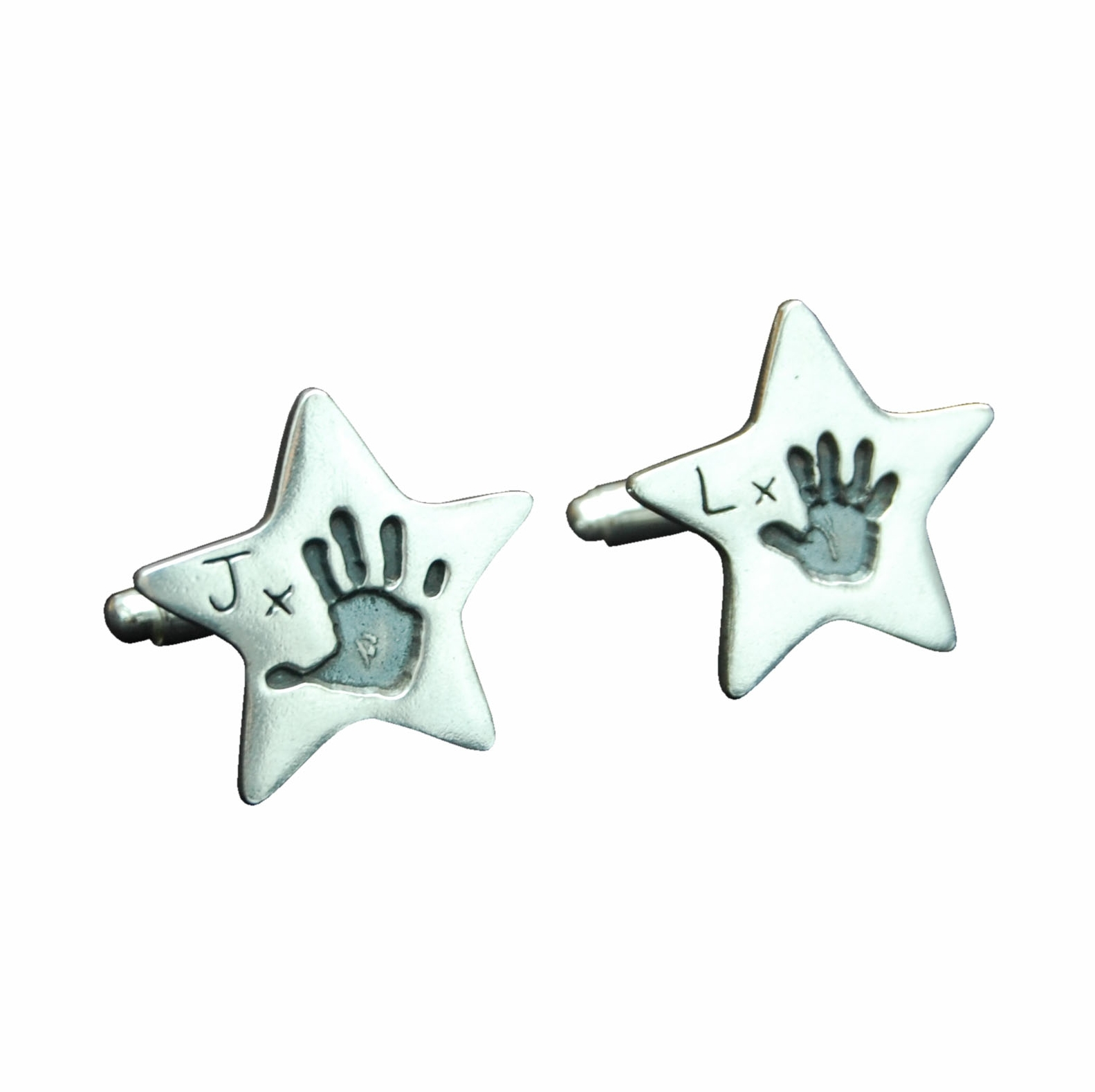 Silver star handprint cufflinks