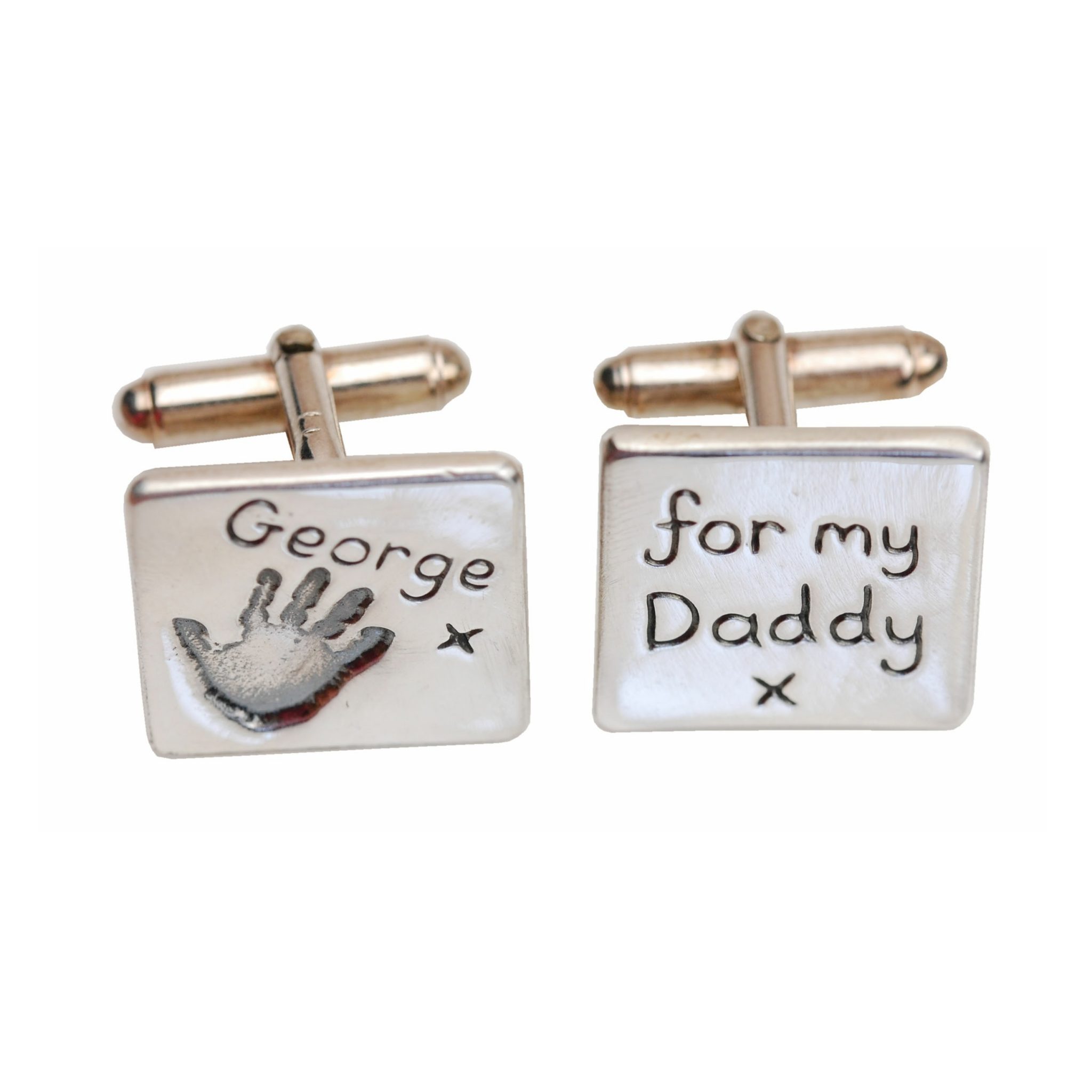Silver square handprint and message cufflinks