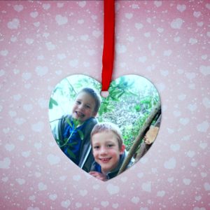 Heart shaped decoration personalised with your child's hand and footprint