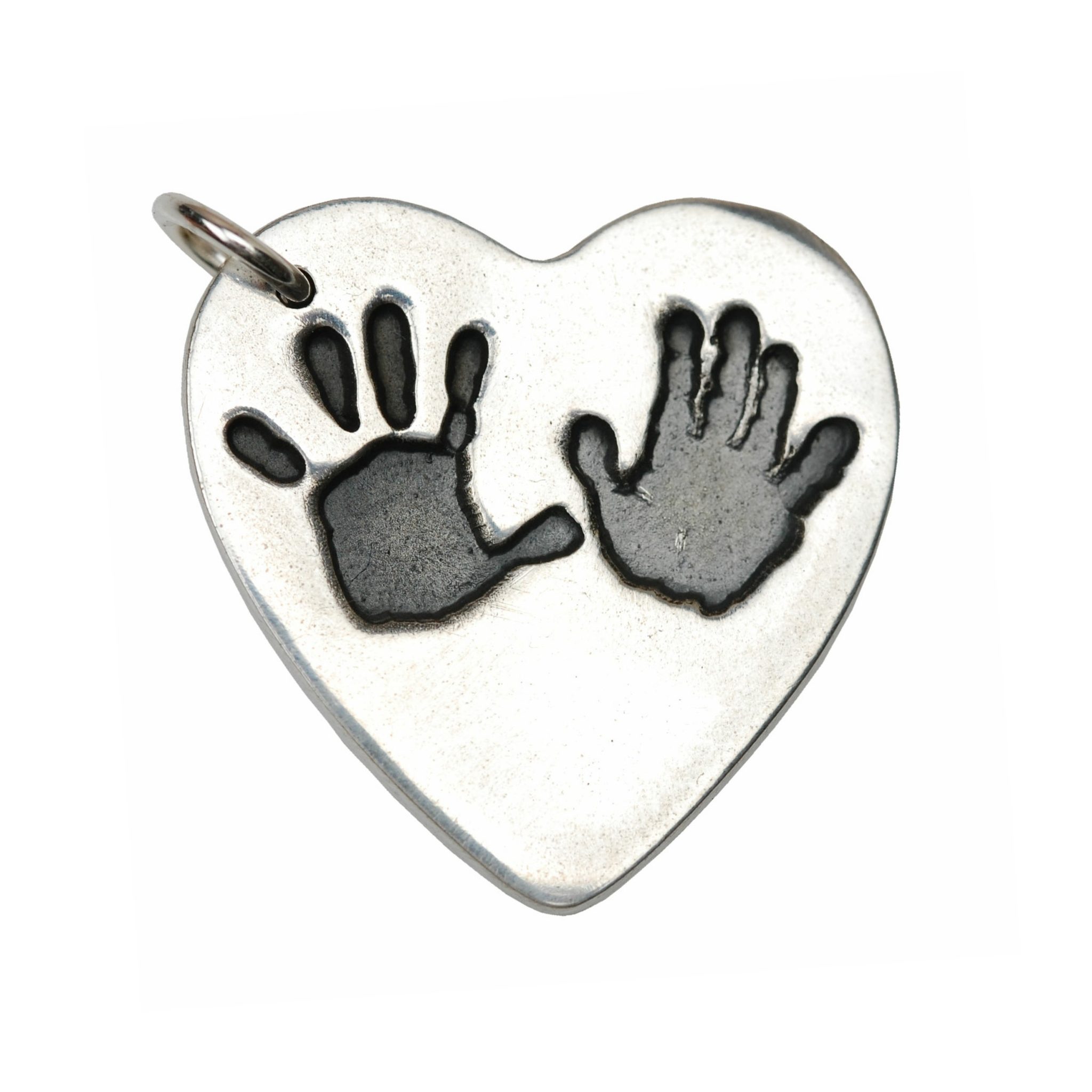 Large silver heart charm with hand prints