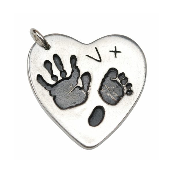 Large silver hand and footprint charm