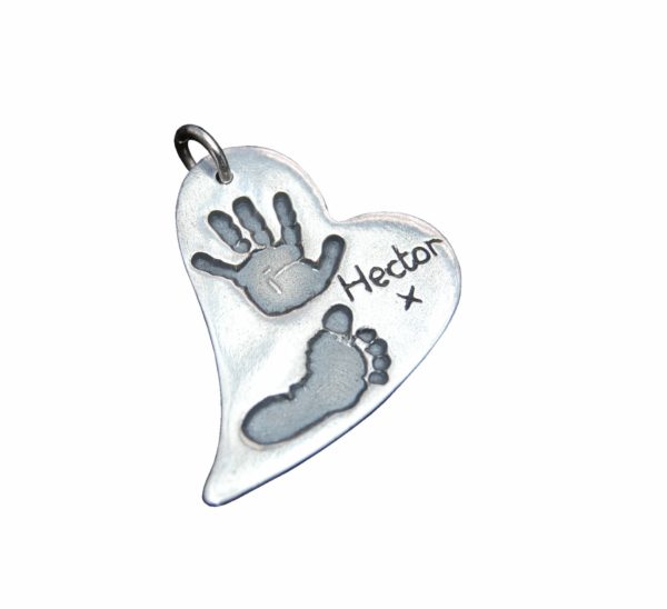 Large curved heart hand and footprint charm