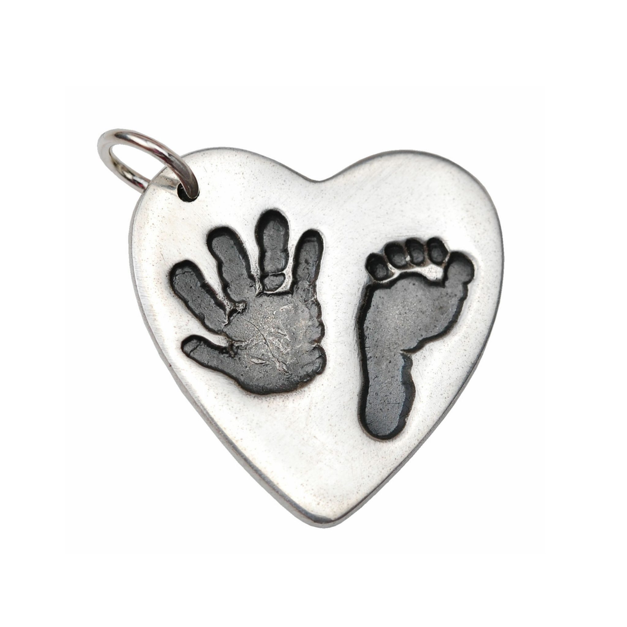 Large silver heart with hand and footprint