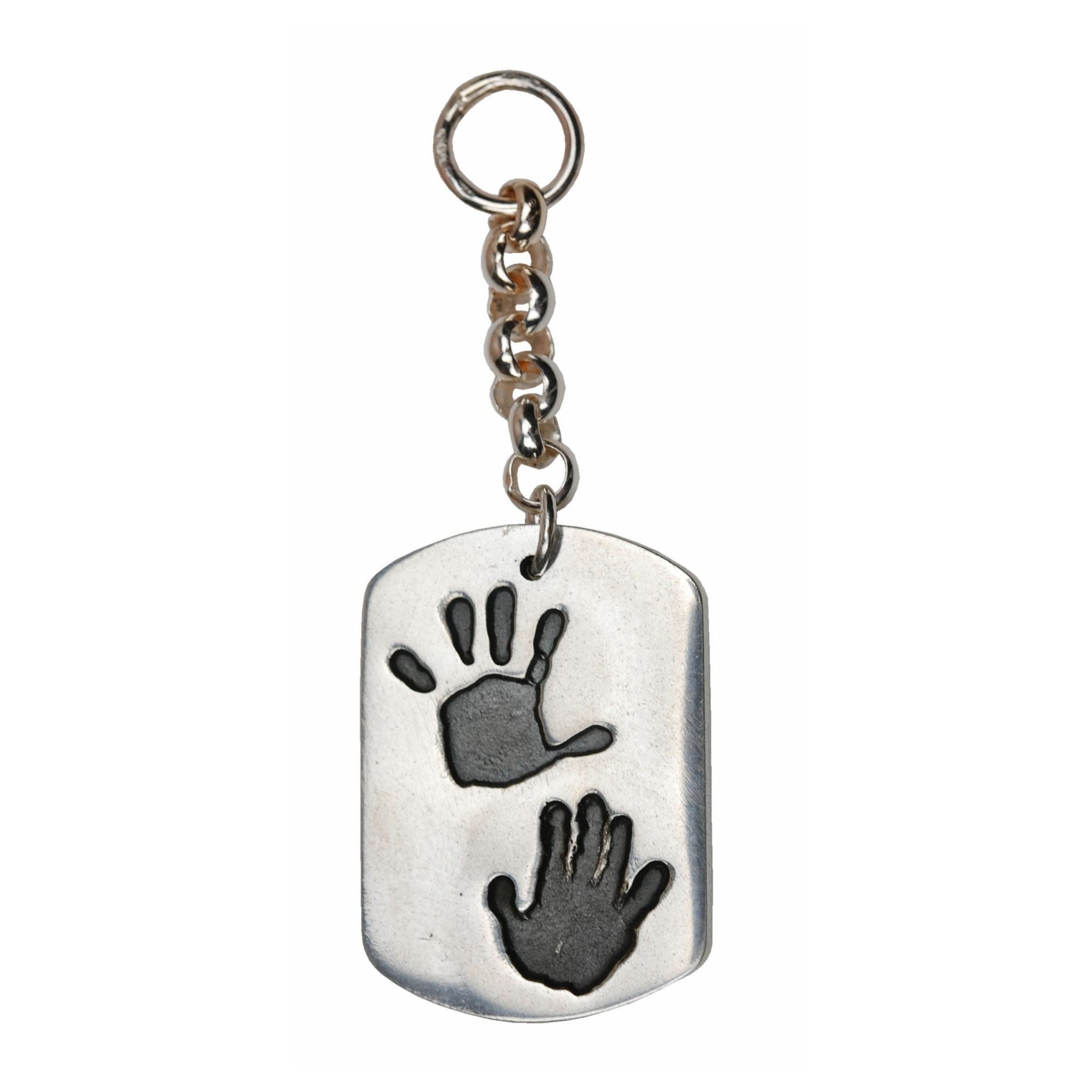 Large silver dog tag handprint keyring