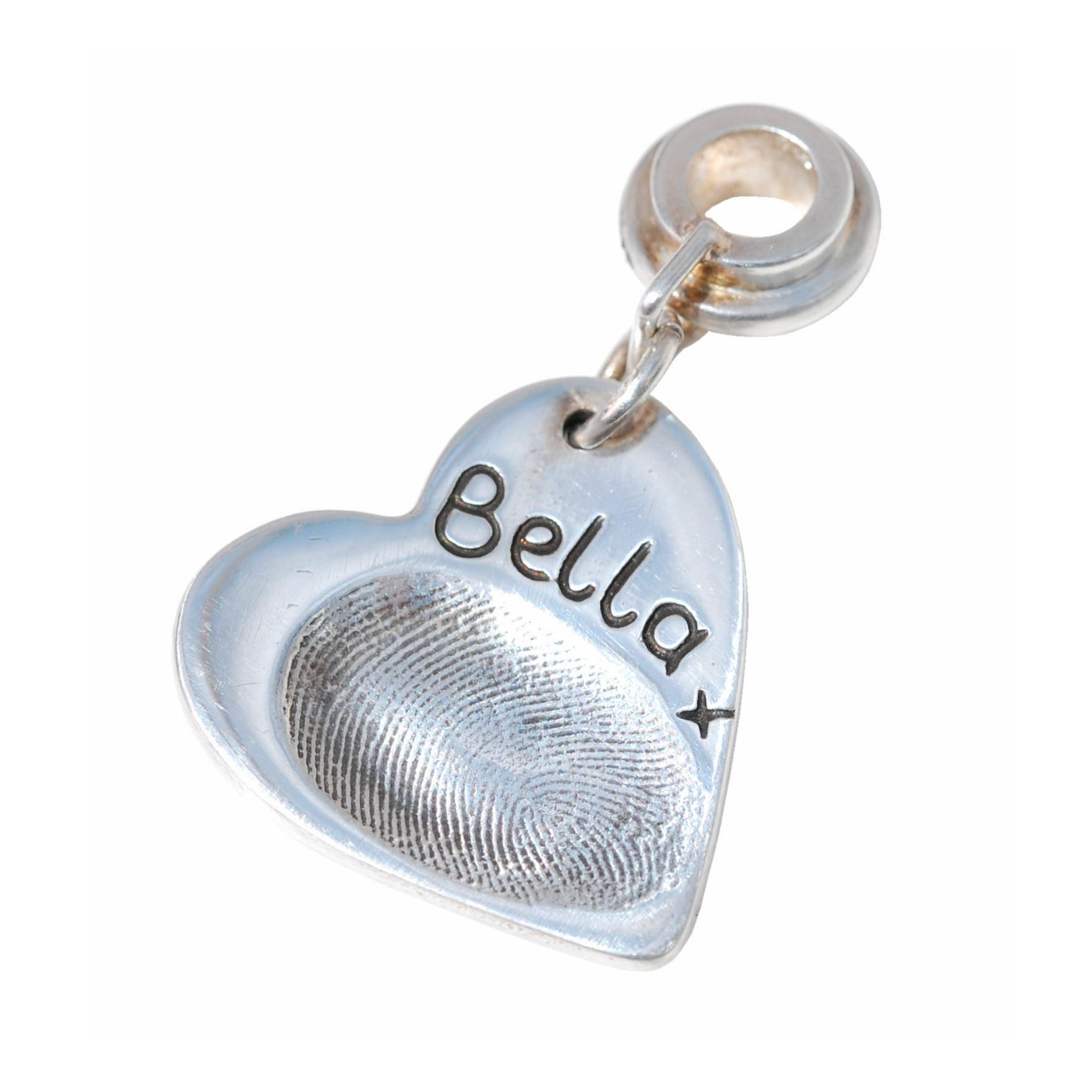 Silver fingerprint charm with charm carrier