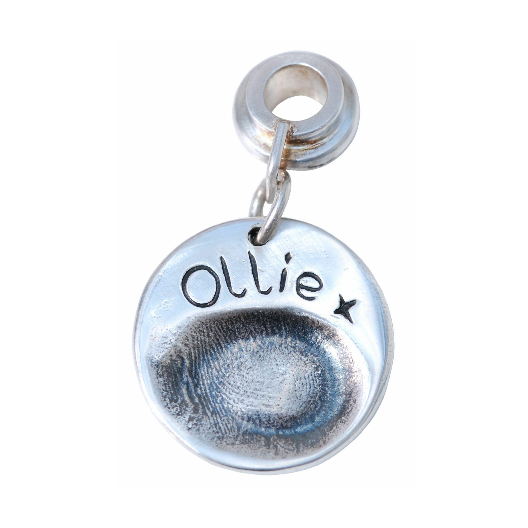 Silver fingerprint charm with charm carrier