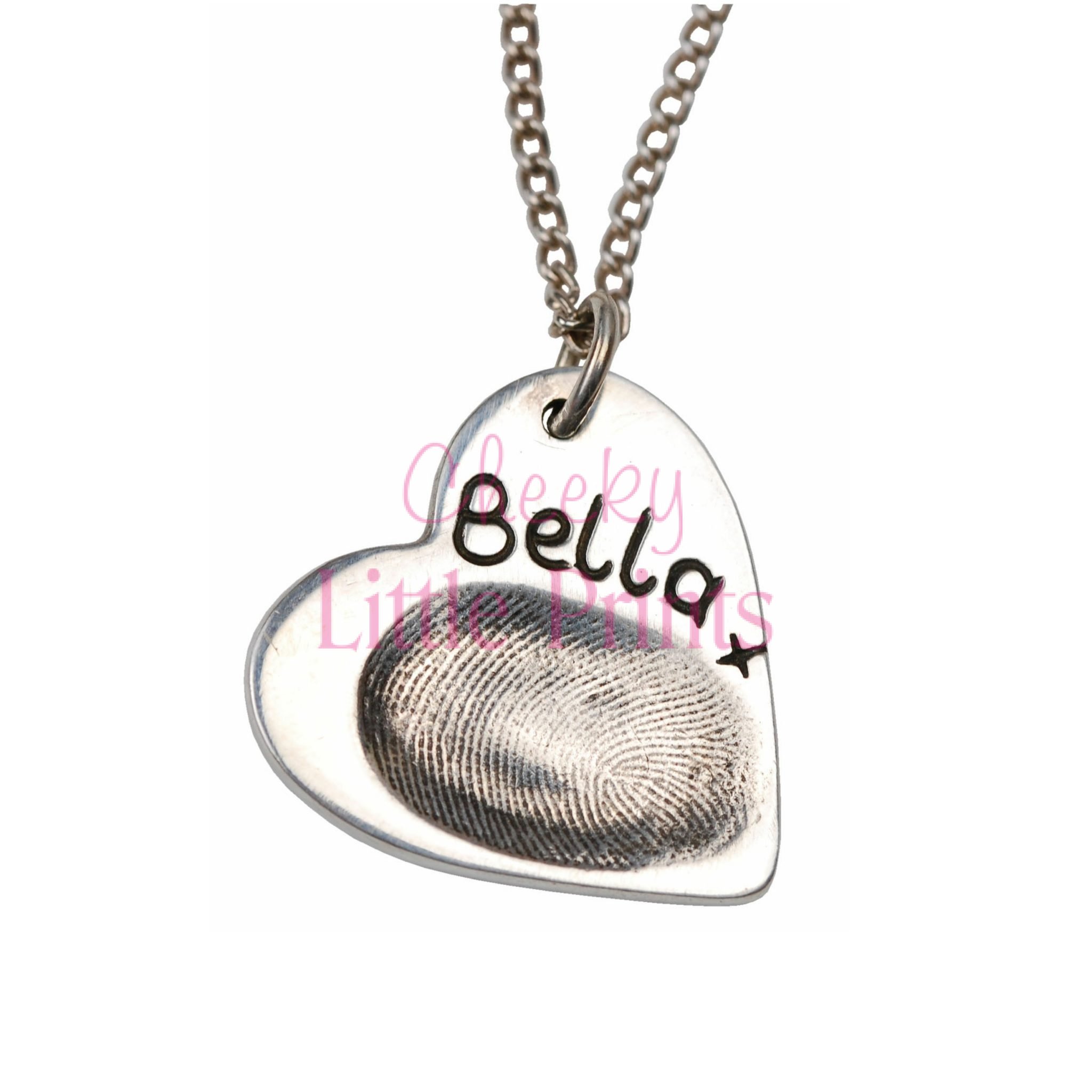 Silver heart charm with your little one's fingerprint
