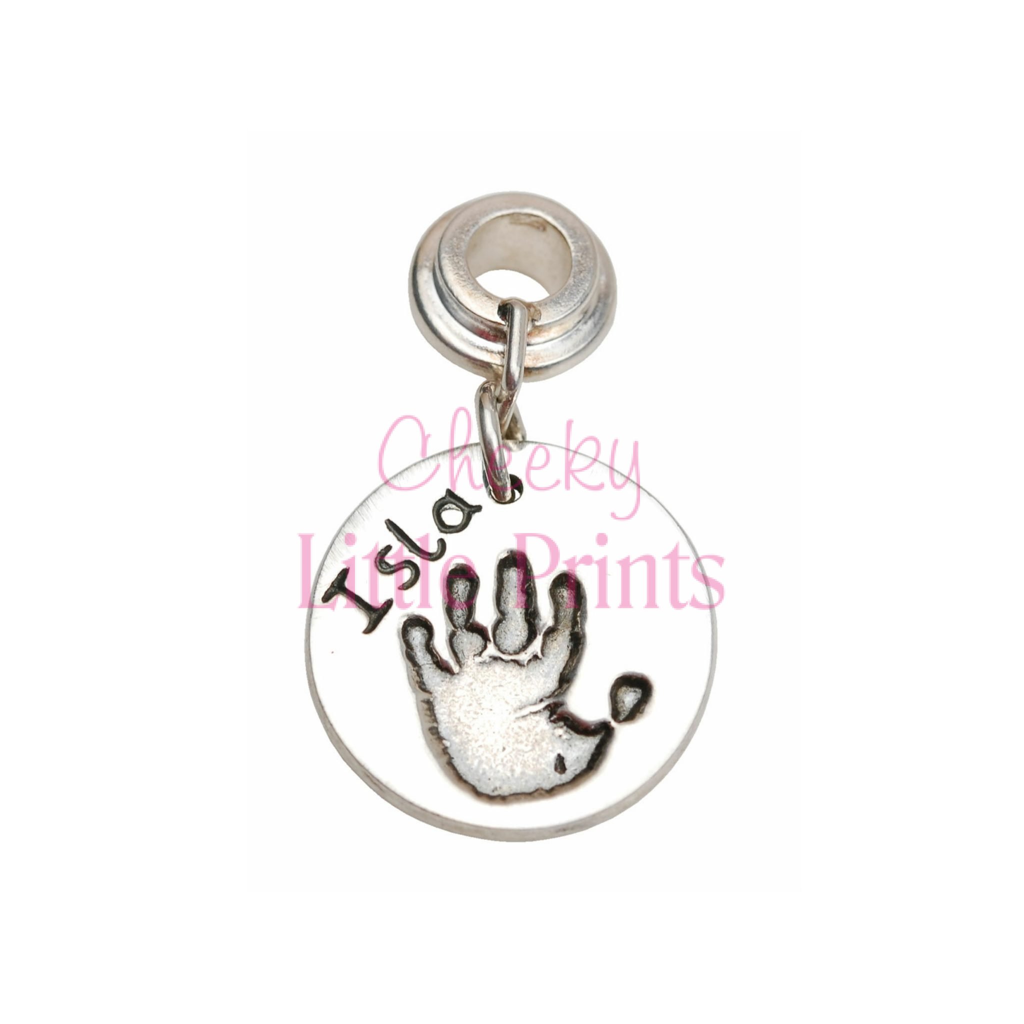 Regular silver hand print charm with charm carrier