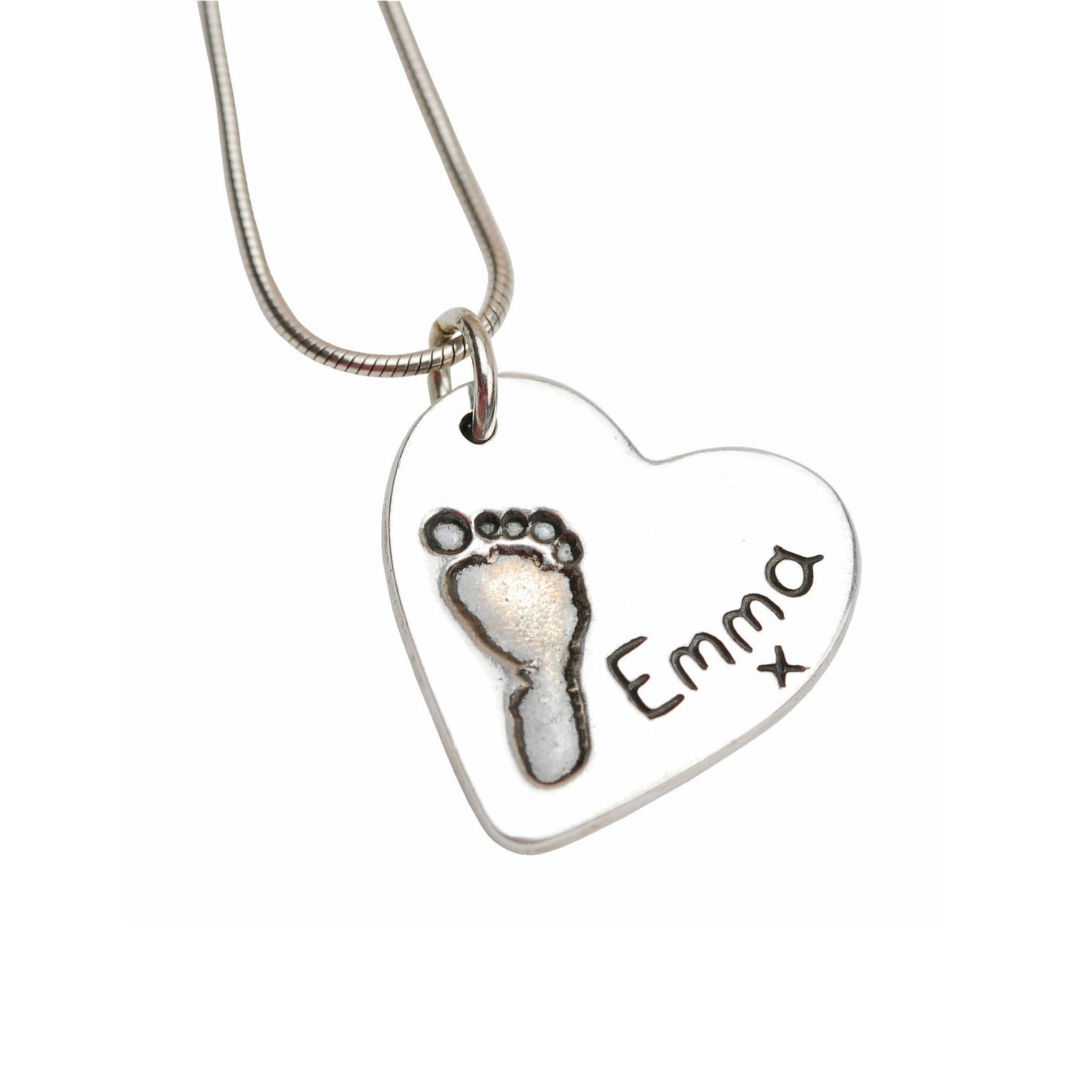 Silver heart charm with your little one's footprint