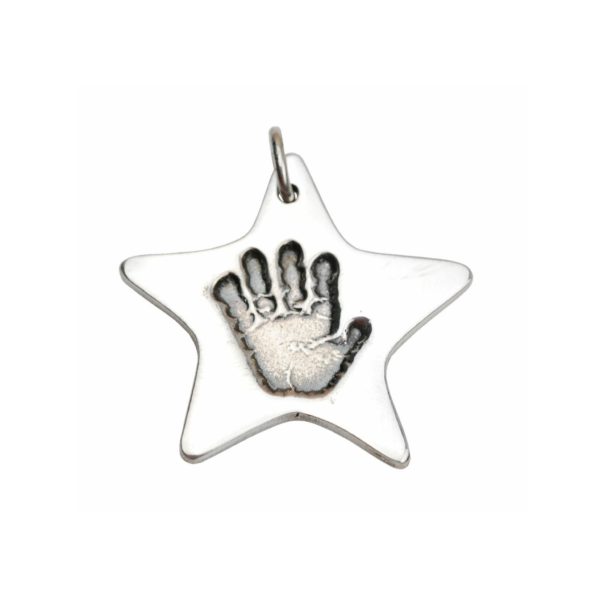 Silver star charm with hand print