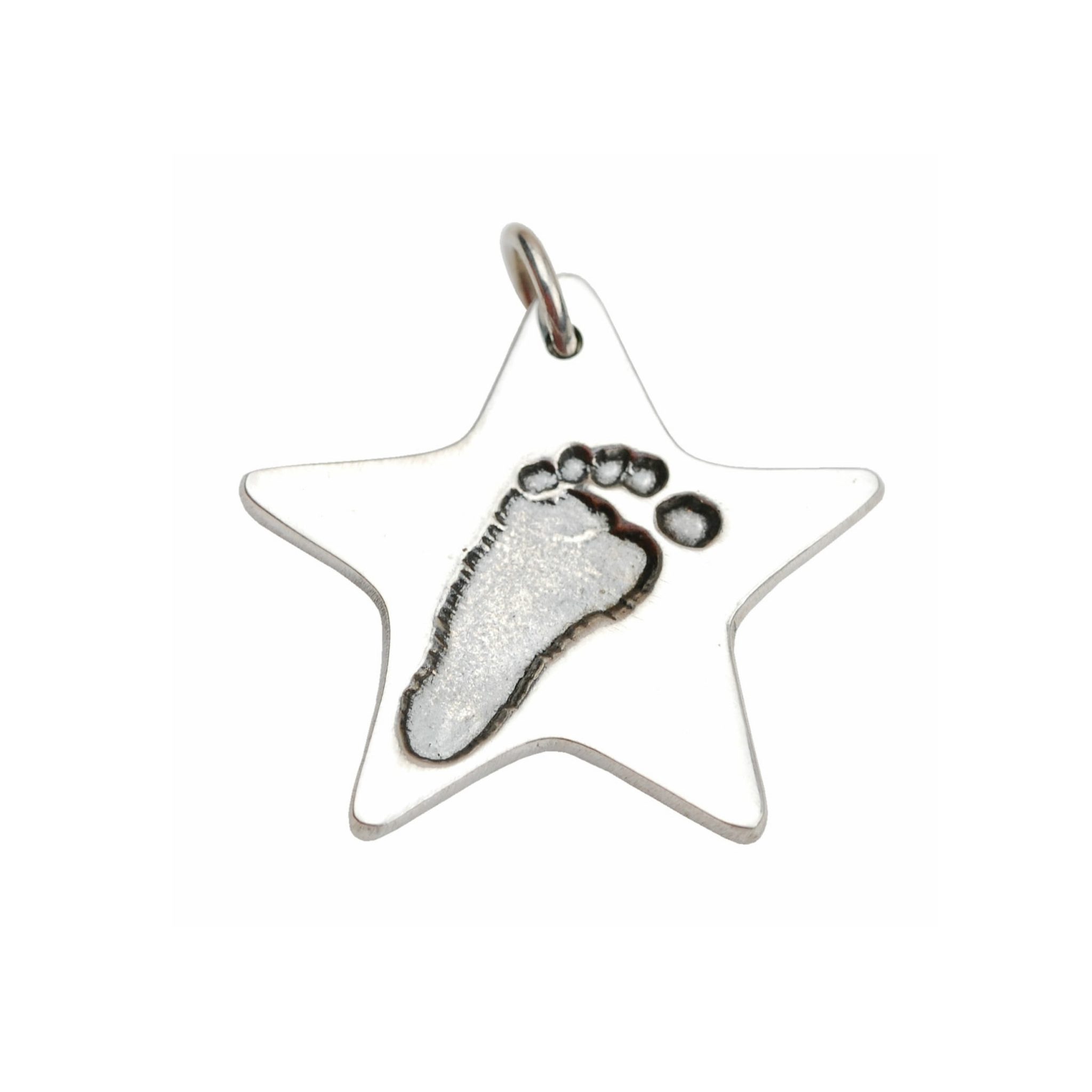 Silver star charm with footprint