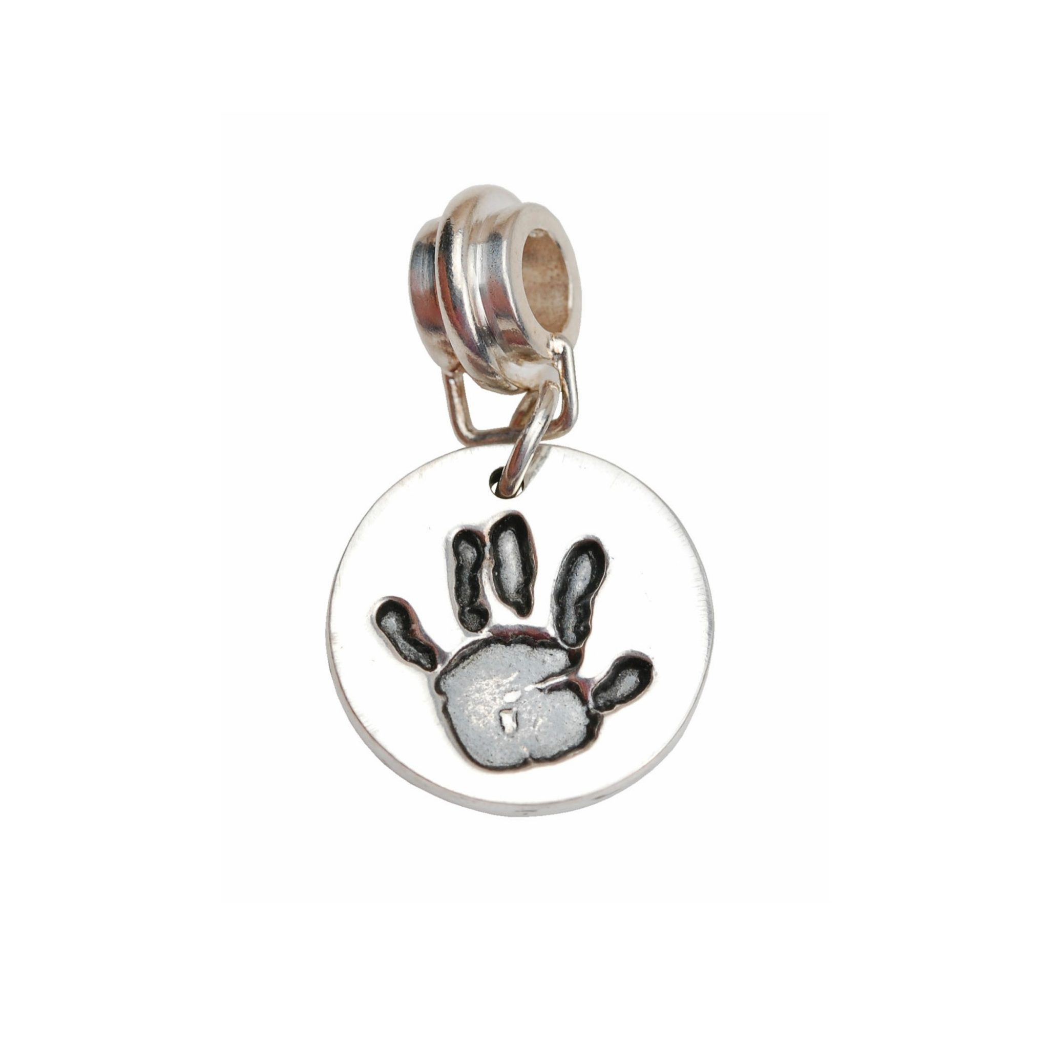 Small silver handprint charm with charm carrier