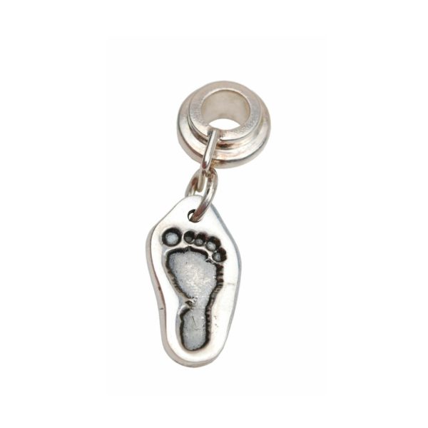 Silver cut out footprint charm with charm carrier