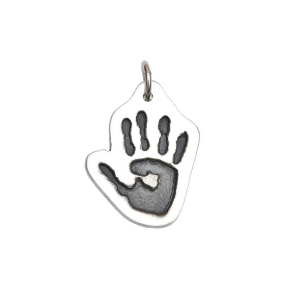 Silver cut out charm with your little one's hand print