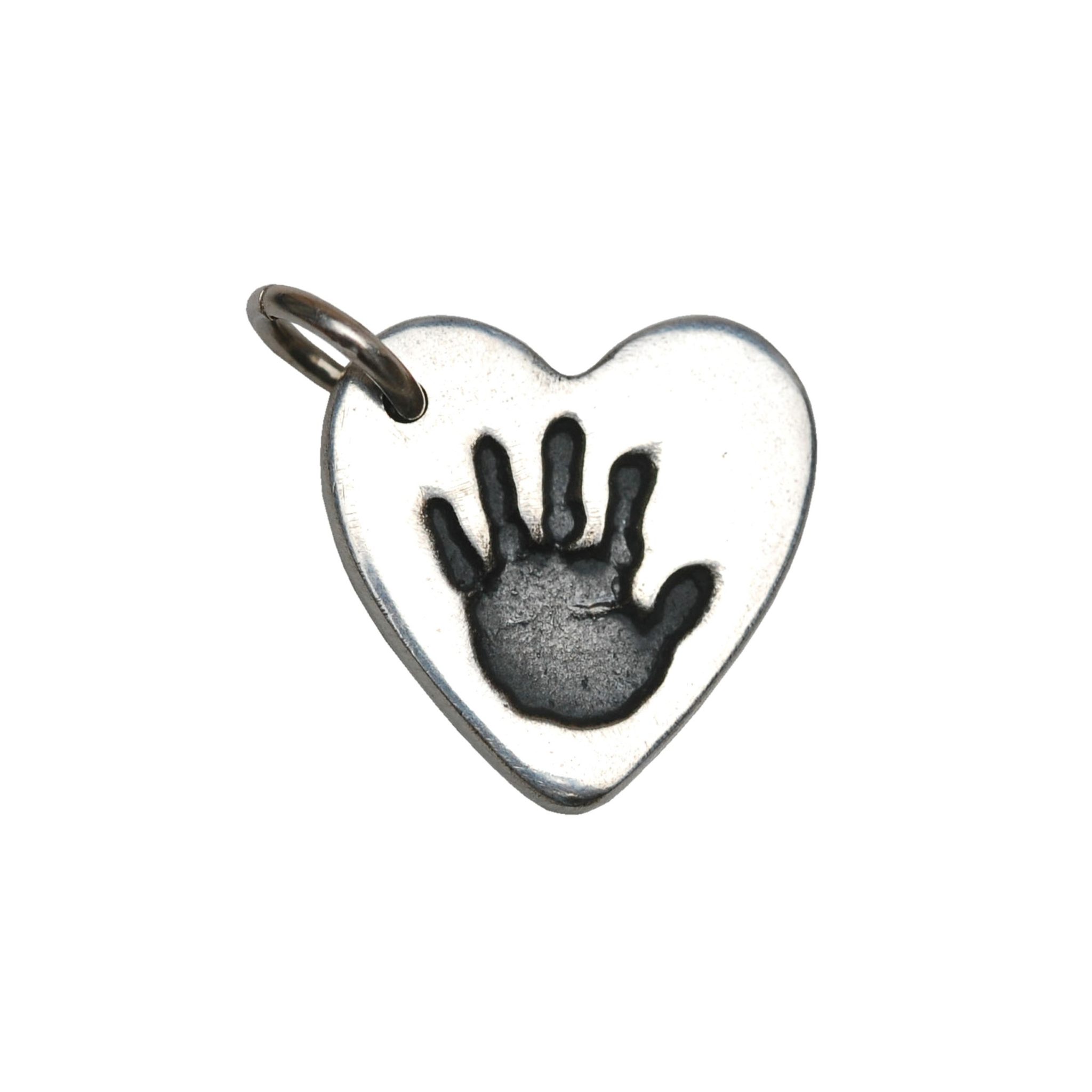 Silver heart charm with handprint