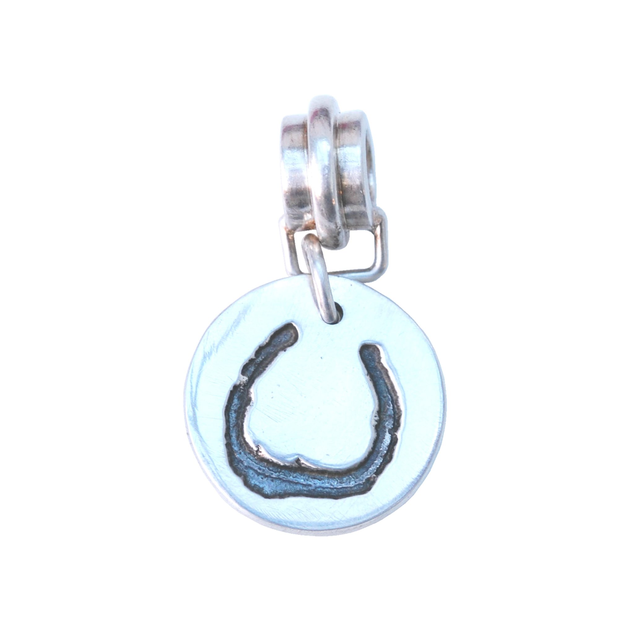 Small silver charm with your horse's shoe with charm carrier