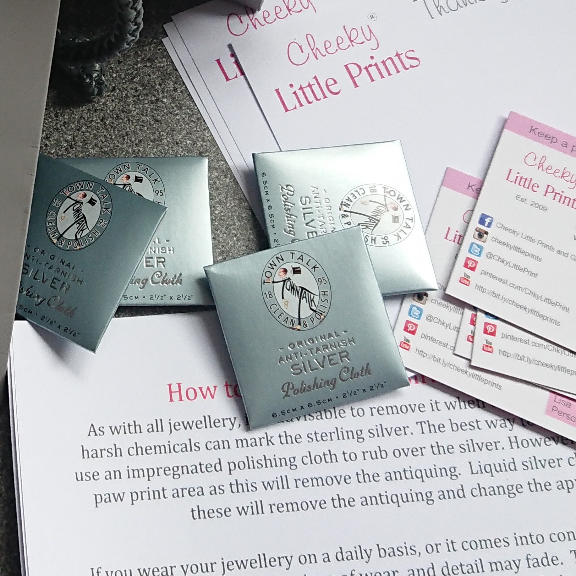 Silver jewellery polishing cloths that accompany every jewellery order at Cheeky Little Prints