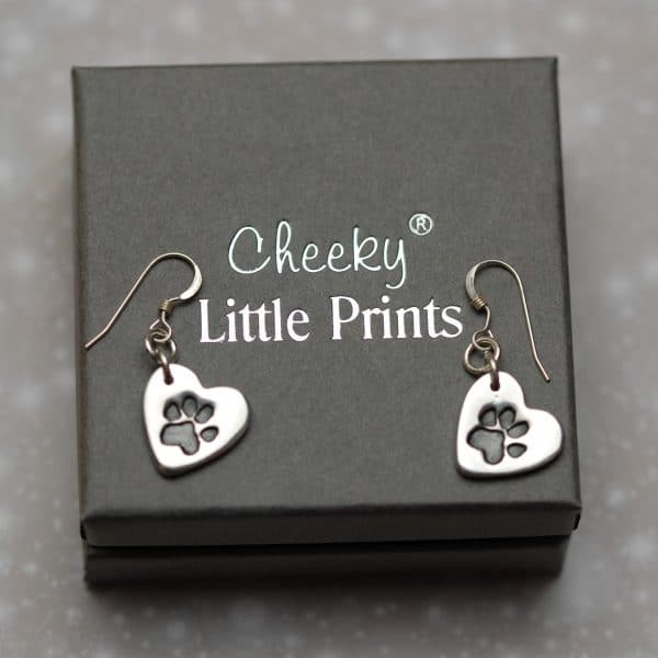 Small heart paw print earrings