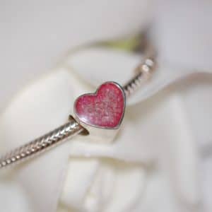 Silver heart charm bead with your pet's fur or cremation ashes