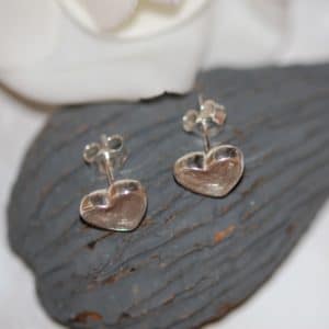 Silver heart stud earrings with pet fur or cremation ashes
