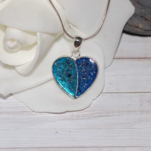 Silver split heart with resin and pet cremation ashes