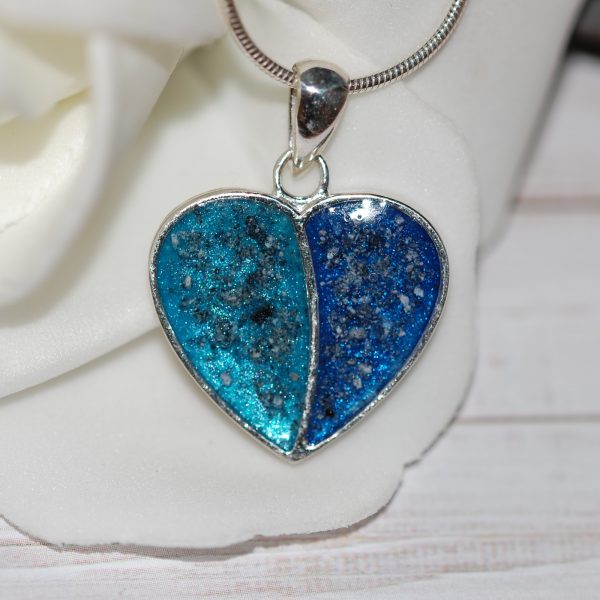 Silver split heart with resin and pet cremation ashes