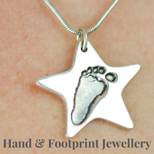 Silver star necklace with baby footprint