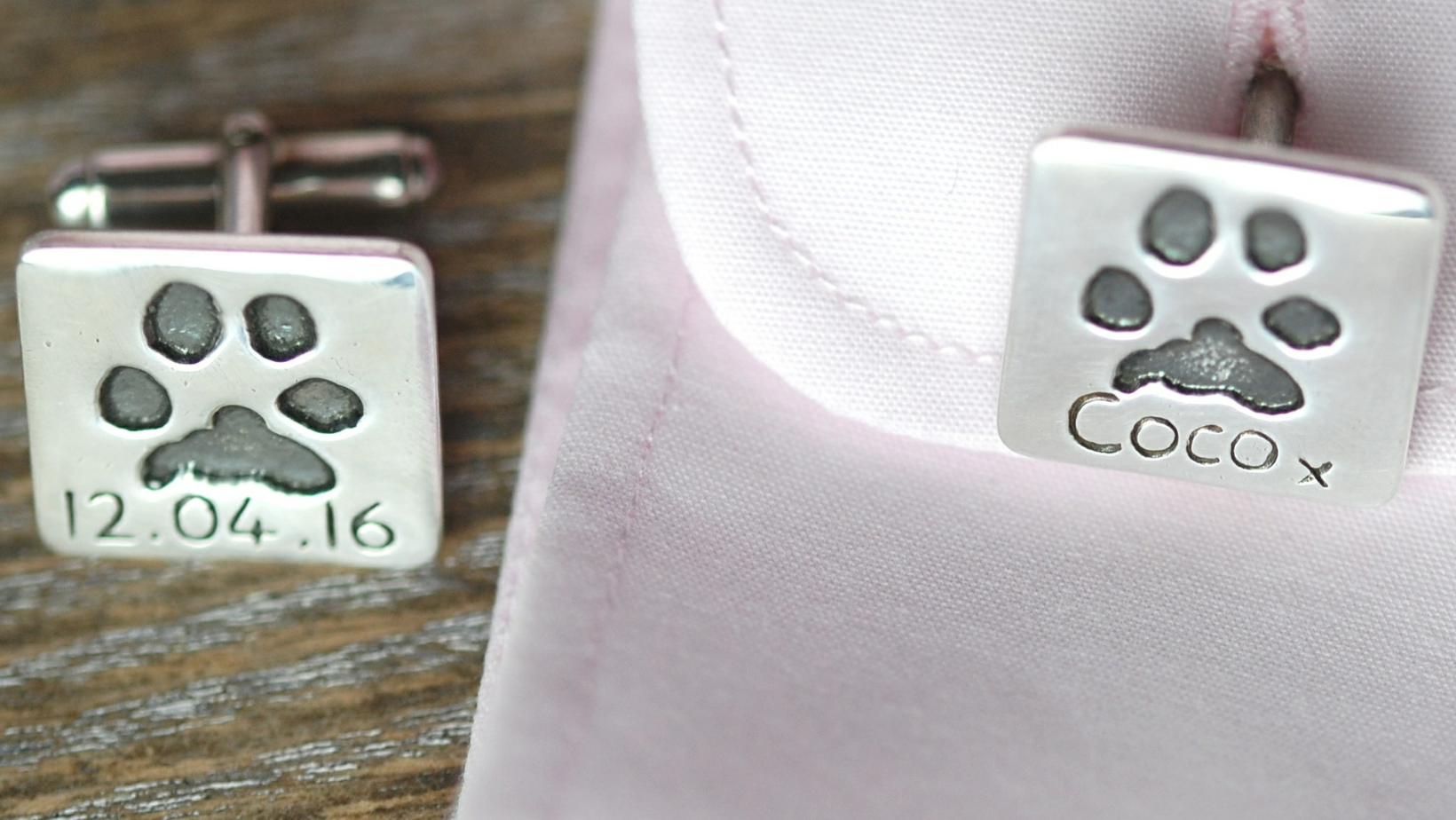 Sterling silver paw print cufflinks personalised gifts for pet owners